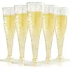 Tasses jetables pailles 5/25 / 50pcs 5oz Champagne tasse flûtes en plastique Fourniture d'anniversaire de mariage Fourniture de fête de fête Boire de la crème glacée à vin rouge