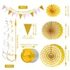 Party Decoration 19pcs Set 16.4ft Pink Gold Paper Card för födelsedagstriangelbannerflaggor Pennant