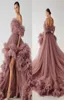 2022 Robes de soirée de bal haut bas moelleux à volants en tulle sur l'épaule robes de soirée formelles sans bretelles Po Shoot Pographie Dres6701645