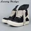 Casual Shoes Men High Top Sneakers Jumbo Lace Up Thick Sole Black Fashion Designer Real Leather Mane Women Flats stövlar