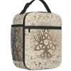 árvore da vida com Triquetra e Futhark Pastel Gold Isolado Lunch Bag Viking Norse Yggdrasil Portable Thermal Cooler Bento Box 78ho #