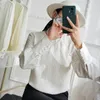 Kvinnors blusar Guanle Crepe Jacquard Silk Shirt White Mulberry