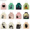 Förkläden Cartoon Cat Printed Kitchen Apron Cotton Linen Sleeveless Man Women Chef Matlagning Förkläden Kök Tillbehör 68*55 cm Delantales Y240401T72E