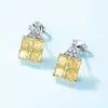 Boucles d'oreilles à tige en argent S925, diamant jaune généreux, incrusté de fleurs, à haute teneur en carbone