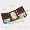 men's Tri-Fold Mini RFID Wallet for Men Genuine Leather Wallet Credit Card Holder x8Hq#