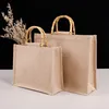 2023 Vintage Waterproof Burlap Tote Bag Bambu Jute PAGS Casual stor kapacitet Beige Portable Beach Travel Handbag Shop Bag G1ZM#