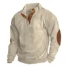 Mens Hoodie Corduroy Pullover Henley Shirt Mens Casual Long Sleeved T-shirt