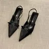 Dress Shoes 2024 Luxury Fashion Satin Silk Sling Sandals Women Pointed Toe Rhinestone Buckle Pumps Ladies Elegant Kitten Heel Party