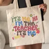 hi Its Me Teacher Pattern Tote Bag Back To School Graduati Gift for Teacher Canvas Shoulder Bags Women's Reusable Shop Bag s28r#