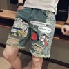 Male Denim Shorts Ripped with Text Mens Short Jeans Pants Multi Color Sale Retro Streetwear Stretch Jorts Vintage Xl Harajuku 240327