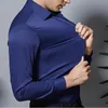 Stretch Anti-Wrinkle Mens Dress Shirt Långärmad Mens Business Formal Shirts Solid Color Light Slasticity Non Iron Clothing 240318