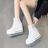 Casual Shoes Hightop Autumn Canvas Vulcanize Platform Sneakes Women Black Sneakers Chunky Heel White Fashion 11cm