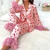 Thuis Kleding Vrouwen Pyjama Sets Veer Mouw Shirts Broek 2 Stuk Pakken Nachtkleding 2024 Lente Herfst Nachtkleding Vrouwelijke Casual Kleding