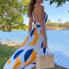Robes décontractées LFRVZ 2024 Été Sexy Beach Rétro Imprimer Holiday Mousseline de mousseline de mousseline de mousseline d'épaule dos nu mode femme longue robe ample
