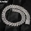 UWIN 20mm Miami Prong Cuban Chain Necklace 3 Rows Micro Pave Iced Out Round Cubic Zirconia Link Fashion Hip Hop Jewelry for Gift 240323