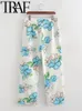 Traf Gal Spring Woman Fashion Floral Printed Pełna długość Pantie wysoka w biurze żeńska garnitur spodnie Y2K spodnie 240321