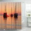 Shower Curtains Sunset Seaside Scenery And Tropical Palm Trees Bathroom Frabic Waterproof Polyester Curtain With Hooks