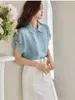 Damesblouses Zomer Meisjesachtig Rayon Omgeslagen kraag Tops Ruches Korte mouwen Temperament Kantoor Dame Comfortabel Overhemden van hoge kwaliteit