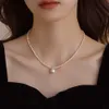 S925 Sterling Silver Shijia Pearl Necklace Womens Light Luxury and High-end Feeling Round Daifei Style Pendant Collarbone Chain Elegant Accessory