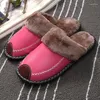 Slippers Men's And Women's Couple Leather Winter Indoor Thick Sole Home Shoes Korean Edition Wool Warm Cotton