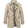 Herrgravrockar Spring Windbreaker Fashion Solid Color Long Jacket Coat Casual Loose Button Lapel Sleeve Office Pendlar