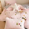 Bedding Sets Cute Pink Cartoon Style Cotton Thickened Sanded Fabric 4 Pcs Set Thermal Pure Duvet Cover Bed Sheet Autumn Winter