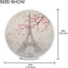 Table Cloth Eiffel Tower Paris Round Tablecloth Romantic Spring Cherry Blossom Table Cloths Cover Washable Polyester Tabletop Runner Decor Y240401