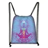 Sept chakras méditants Bouddha Imprimer Sac à cordon Femmes pour les sacs de rangement de voyage Sacs de magasin de sac à dos pliable respectueux de l'environnement E3DA #