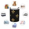 Tvättpåsar vikbar korg gyllene fleur de lis mönster runda förvaring bin stora hamper hopfällbara kläder leksak hink arrangör