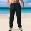 Nouveaux hommes pantalon décontracté rayé imprimé Long cordon taille élastique pantalon droit ample avec poches été Streetwear