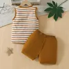 Ensembles de vêtements Infant Baby Boys 2pcs Survêtements d'été Stripe Pocket Débardeurs sans manches et shorts de taille élastique Ensemble de vêtements pour tout-petits