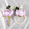 Spille Fiore da polso da sposa con catena di perle finte Elegante bellissimo corpetto floreale realistico per matrimoni balli