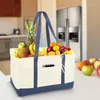 Shopping Bags Reusable Grocery Collapsible Boxes Large Storage Bins Tote Bag Beige And Blue