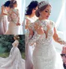 Arabo Dubai Plus Size Sirena Abiti da sposa in pizzo treno staccabile collo alto in pizzo Appliuqe maniche lunghe abito da sposa da sposa Gow2639743