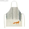 Aprons Cute fox cat printed linen sleeve -free apron Men Children Childrens Waterproof Cooking Kitchen Cleaning Tool delantal Y240401