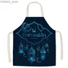 Aprons 1 Piece of Ladies Ramadan Pattern Cotton and Linen Kitchen Apron Home Cooking Baking Shop Cleaning Accessories Haircut Apron Y240401