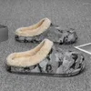 Slippers Winter Men Warm Furry Slides Camouflage Waterproof Non-Slip Indoor Home Cotton Shoes Male C Newest Summer With Box sz 36-45