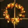 Couronne de fleurs décoratives avec lumières, décorations de fête de mariage, plantes artificielles suspendues pour porte d'entrée, fleur de jardin d'été