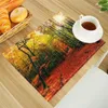 Tapetes de mesa con estampado de bosque Natural, Mantel Individual de lino para comedor, cocina, posavasos de 30x40cm, tapete para taza y tazón