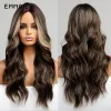 Perruques Emmor synthétique naturel long ondulé partie perruque de cheveux ombré noir brun à blond Cosplay perruque mode résistant à la chaleur perruques pour les femmes