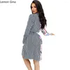 Casual Dresses Lemon Gina Women Long Sleeve Letter Striped Print Patchwork Shirt Style Dress 2024 Autumn Winter Street Fashion Vestidos