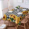 Tischtuch Sonnenblume Schwarz Plaid Rechteck Tischdecke Urlaub Party Dekoration wasserdichte faltenbeständige Tischdecke für Hochzeitsdekoration Y240401