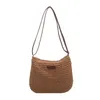 Женская соломенная сумка через плечо на шнурке, однотонная полая тканая сумка с регулируемым ремешком, ретро-слинг, женская летняя повседневная сумка
