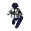 Juegos de ropa para niños unisex ropa para bebés para niñas camisa de franela de franela tops sudadera con capucha a cuadros pantalones de sudo otoño de invierno