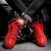 Casual Schuhe Männer Skateboard Mode Rot Leder Turnschuhe Designer Komfortable High Top Herren Trainer Zapatillas Hombre