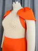 Sukienki w dużych rozmiarach seksowna impreza dla kobiet luksusowy z koralikami Cloak Rękaw Orange Midi Bodycon sukienka femme nocny klub