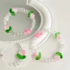 Charmarmband söta lilla färsk tulpan Flower Crystal Armband Fashion Korean Kvinnor Ins Clear Beded smycken gåvor till tjej x5e1