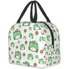 cute Green Frog and Mushroom Insulated Lunch Bag Reusable Lunch Box Thermal Cooler Tote Ctainer N6lr#