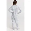 Ropa de casa mono pijamas estilo preppy womunewear heart estampado estampado de camisa de manga larga tapa y pantalones de 2000