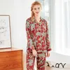 Sommer Frauen Pyjamas Sets Mit Hosen Seide Pijama Satin Pyjama Blumen Druck Nachtwäsche 2 Stück Set Langarm Nachtwäsche Y20042593948104190